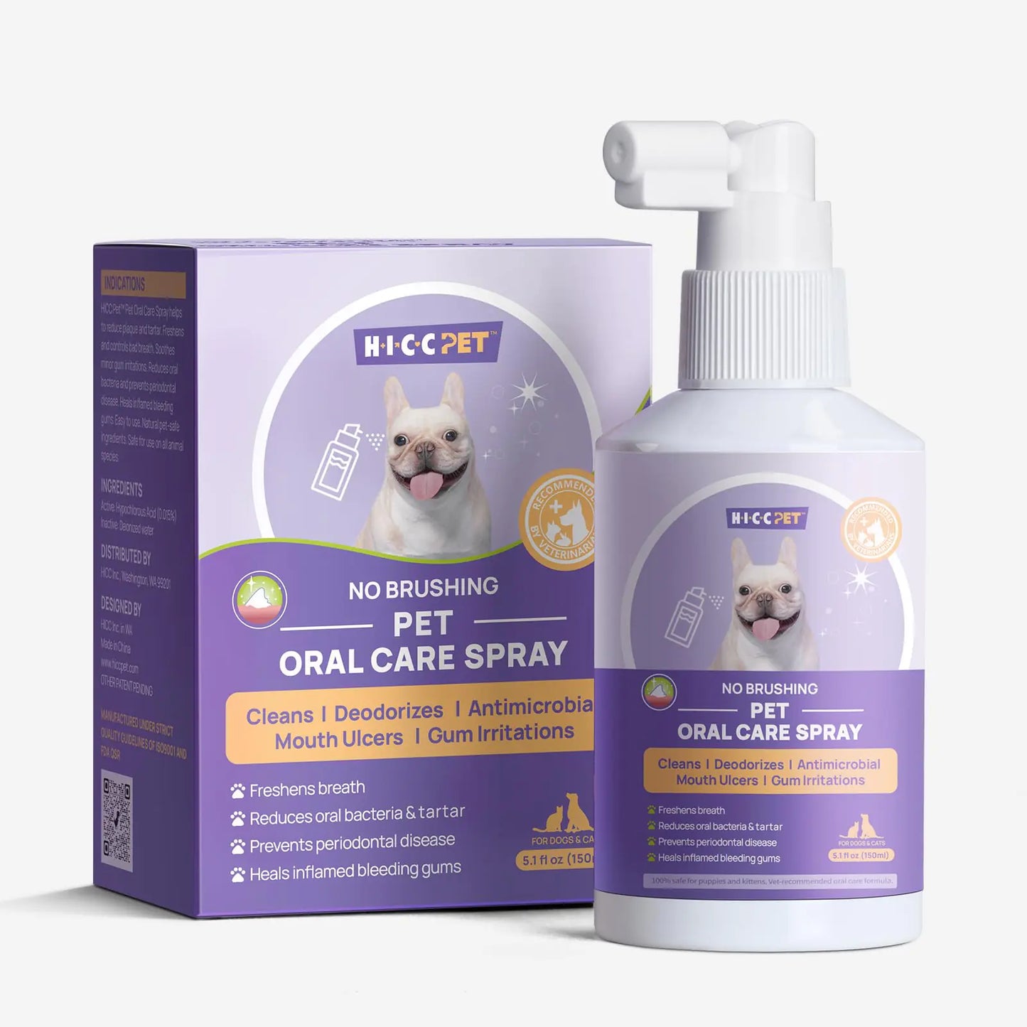 Oral Care Spray for Dogs and Cats Anti Inflammatory Pet Breath Dental Care Spray Dog Gingivitis Treatment Fight Bad Breath Caused by Plaque and Gum Redness Dog Tooth Brushing Kit 5.1 Fl Oz