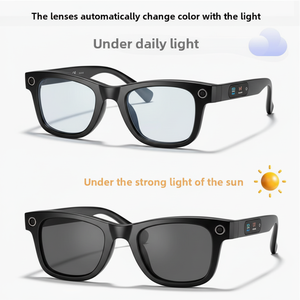 Smarta fotokromatiska glasögon med display