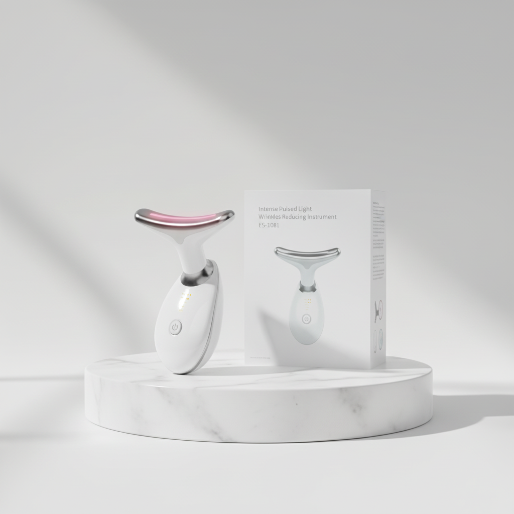 Vit EMS-massager med box på podium